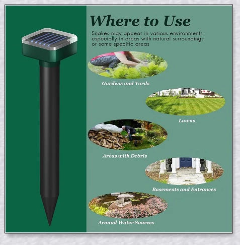 Premium solar-powered snake repellent device with ultrasonic waves for effective pest deterrence in UK gardens