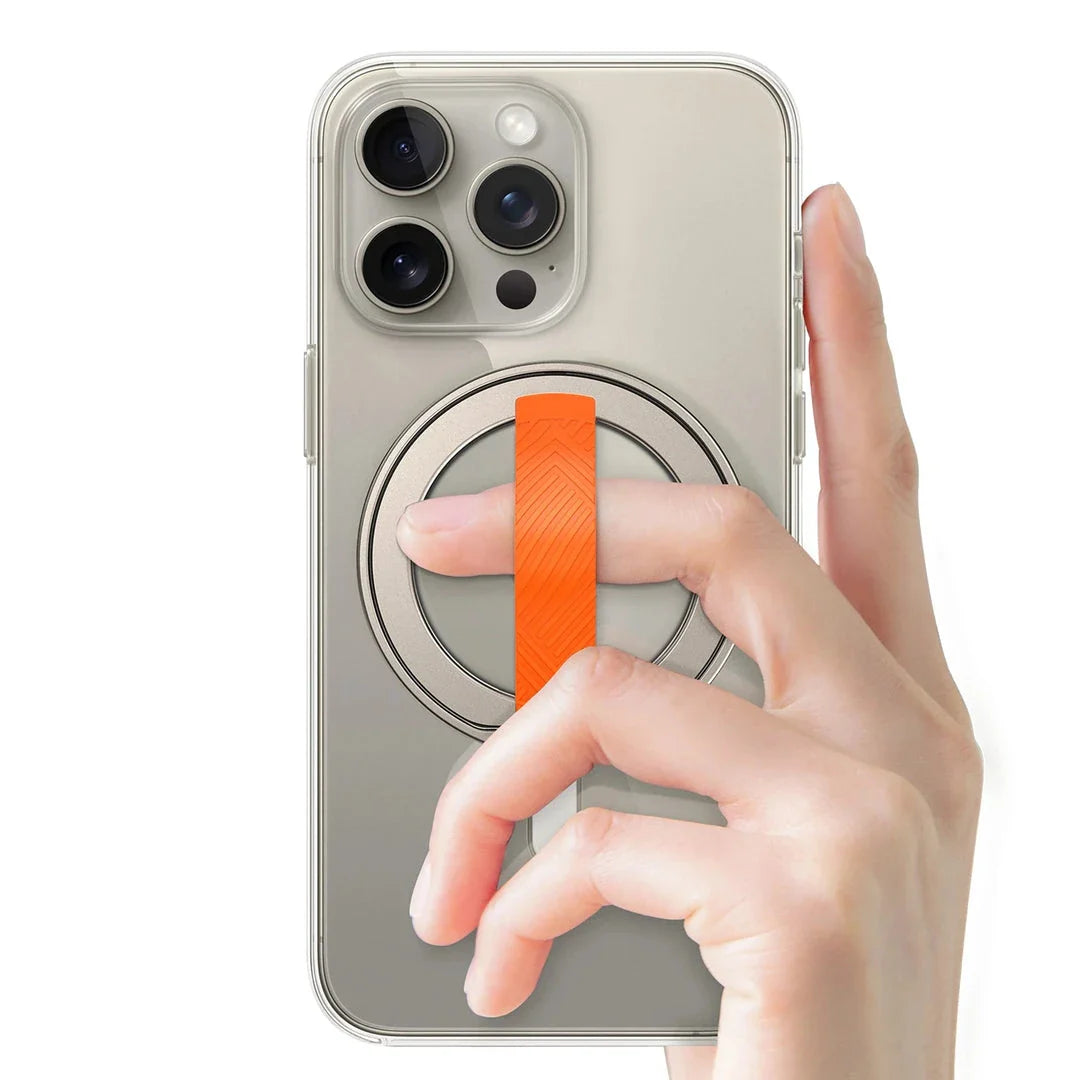 A premium 360-degree magnetic ring phone holder with wireless charging capabilities, made from high-quality aluminium alloy.