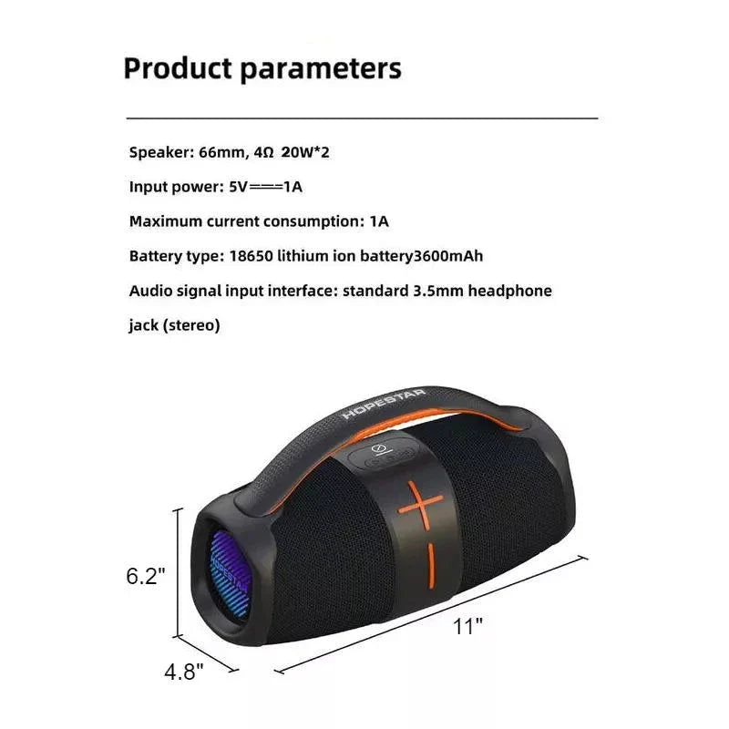 40W High-Power Portable Bluetooth Speaker with Dual Bass Radiators and Vibrant RGB Lighting