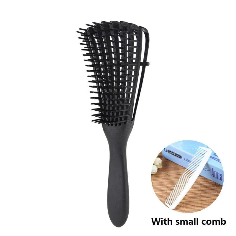Trendha Compact Detangling Hair Brush with Scalp Massager for Effortless Travel in Green with Small Comb Accessory