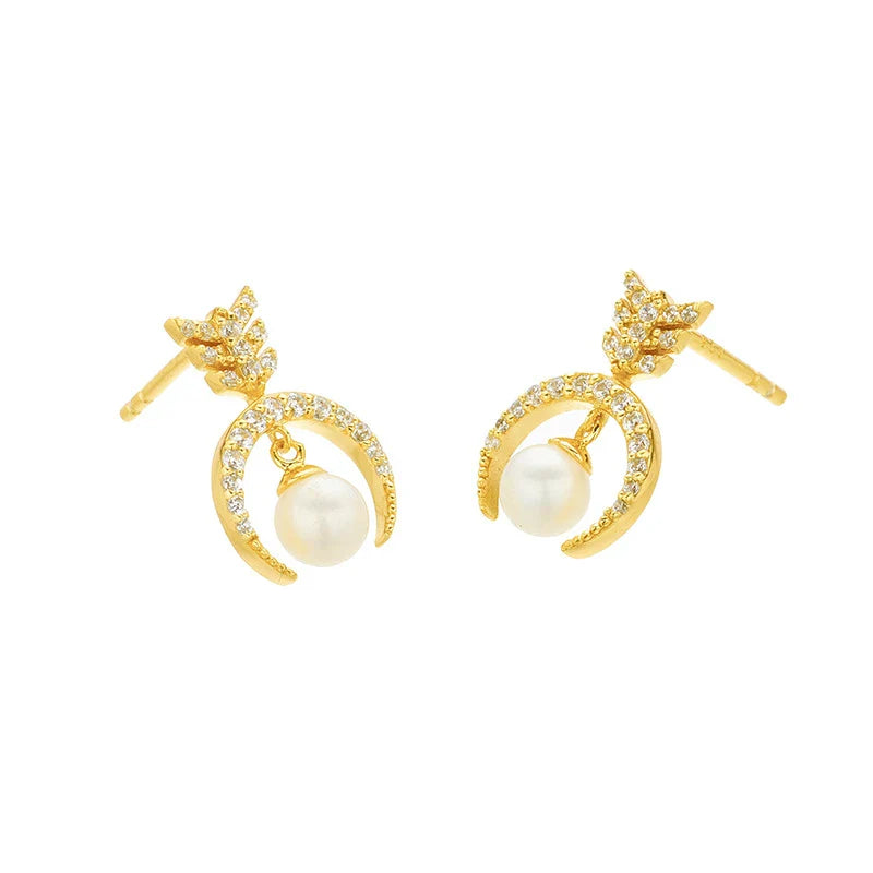 Personalized Pearl Stud Earrings in Premium 925 Sterling Silver with Elegant Geometric Design