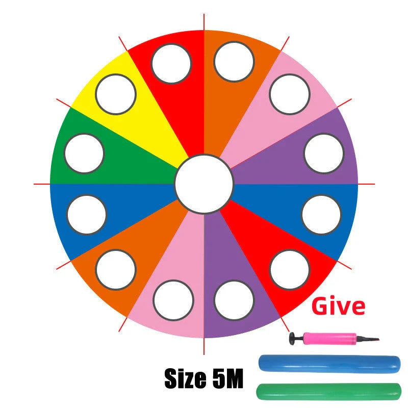 Vibrant rainbow-coloured parachute umbrella game for outdoor group activities and events