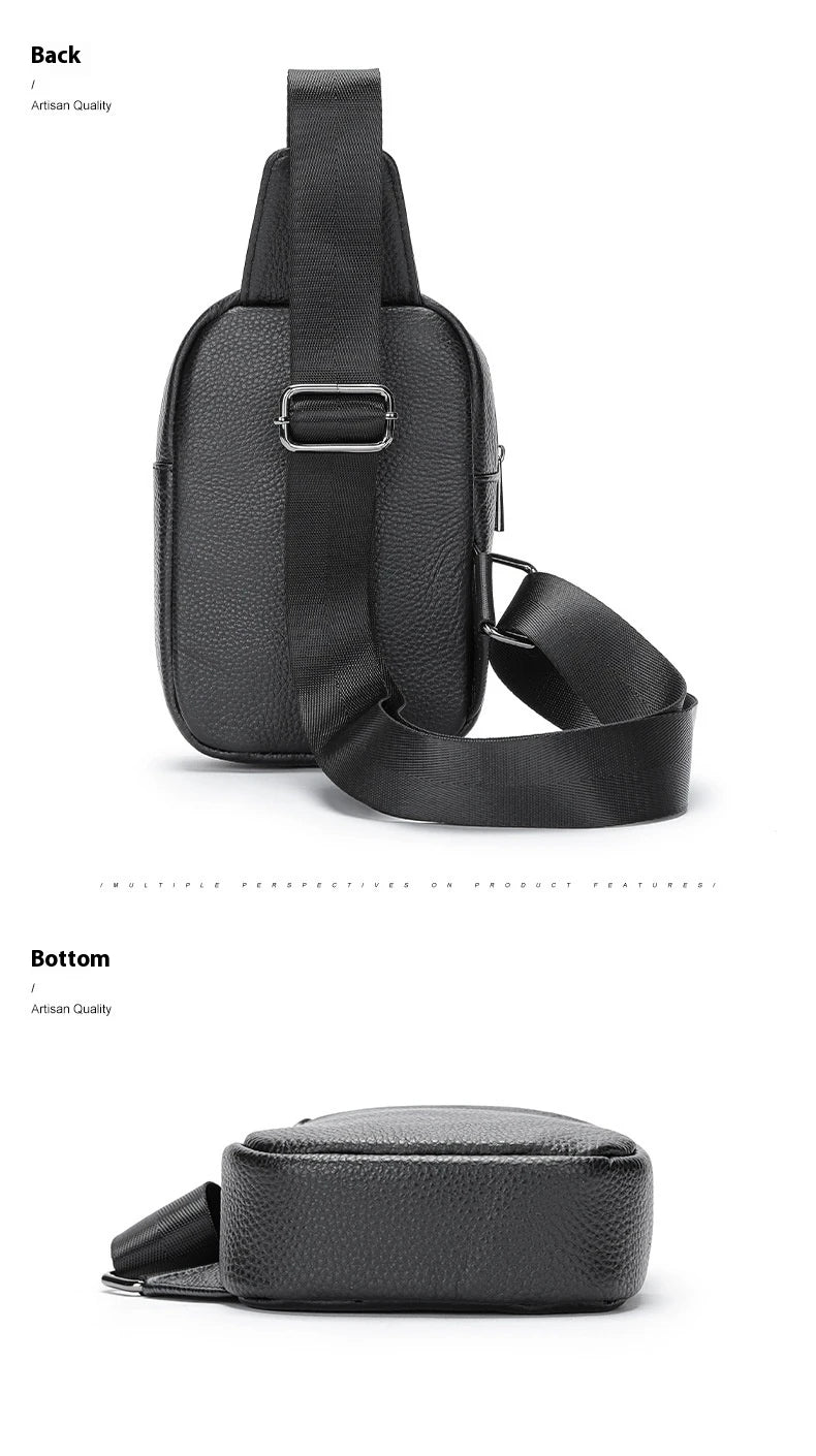 A premium genuine leather crossbody bag with an urban, minimalist design, perfect for everyday use and outdoor adventures.