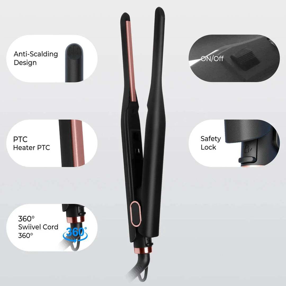 Compact Hair Straightener for Short Hair and Beards - Sleek, Precise Styling Tool with Ceramic Tourmaline Plates