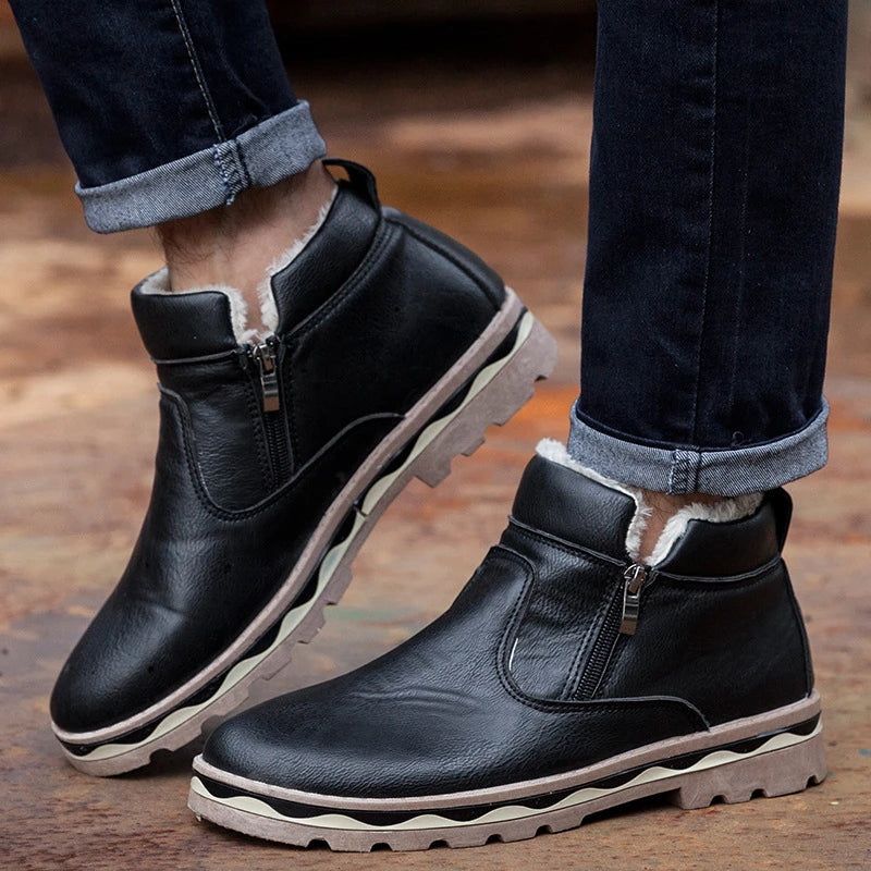 Stylish men's casual Martin boots in black and brown, featuring a timeless British-inspired design with a durable rubber sole and soft, supple artificial PU upper.