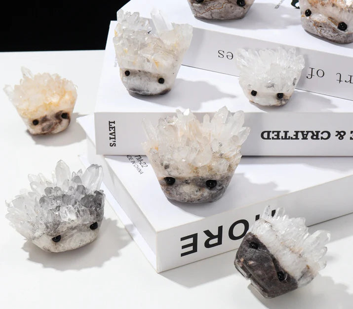 Natural White Cluster Gem Hedgehog Crystal Ornament - Premium White Crystal with Polished Finish
