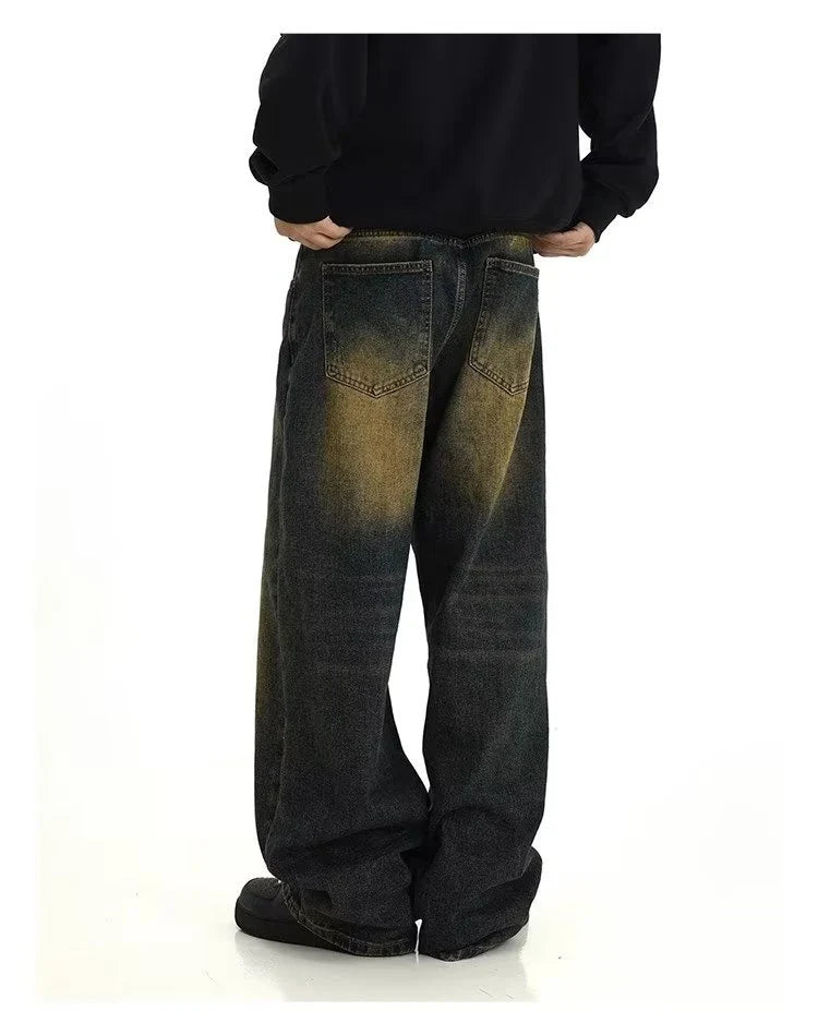Premium retro blue vintage-inspired men's jeans with relaxed fit and sustainable cotton construction
