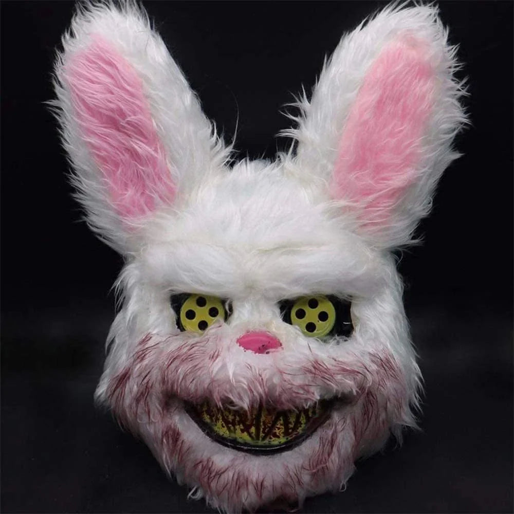 Terrifying Rabbit Mask: Bloody Plush Horror Costume Accessory for Halloween Parties and Events