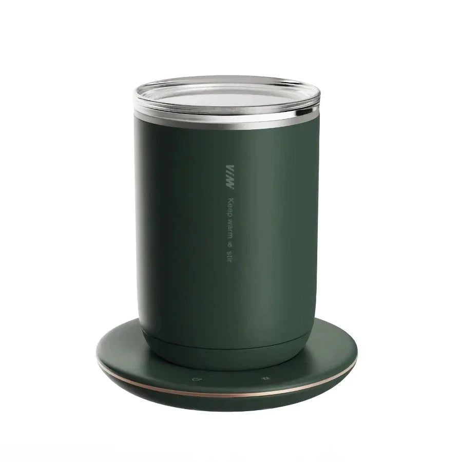 Premium 2-in-1 coffee warmer and automatic magnetic stirring mug with sleek black design and 300ml capacity