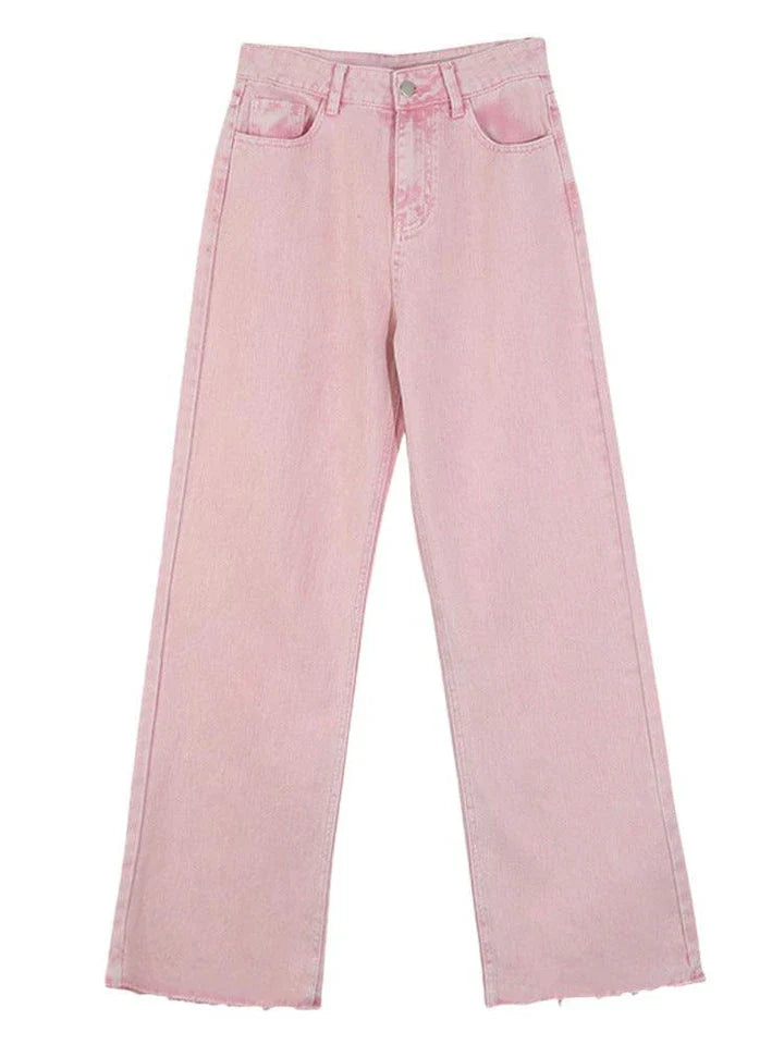 Premium cotton denim high-waist wide-leg trousers in a flattering, figure-hugging silhouette