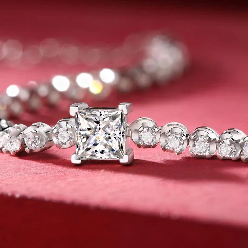 Elegant 925 silver bracelet with a captivating moissanite Rubik's Cube design, perfect for special occasions and everyday wear.