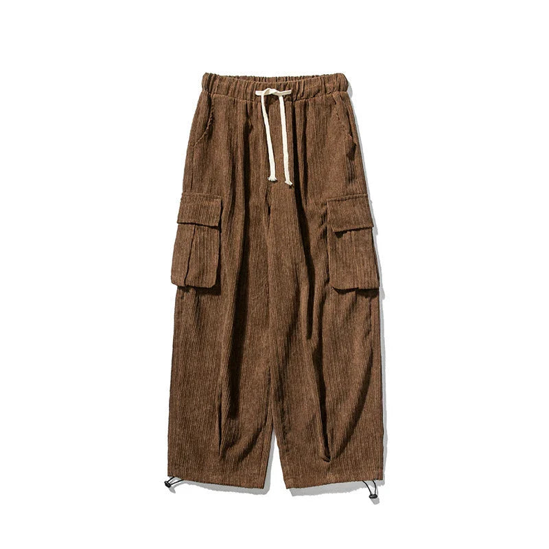 Stylish men's corduroy casual trousers with a relaxed wide-leg silhouette and a variety of classic colour options