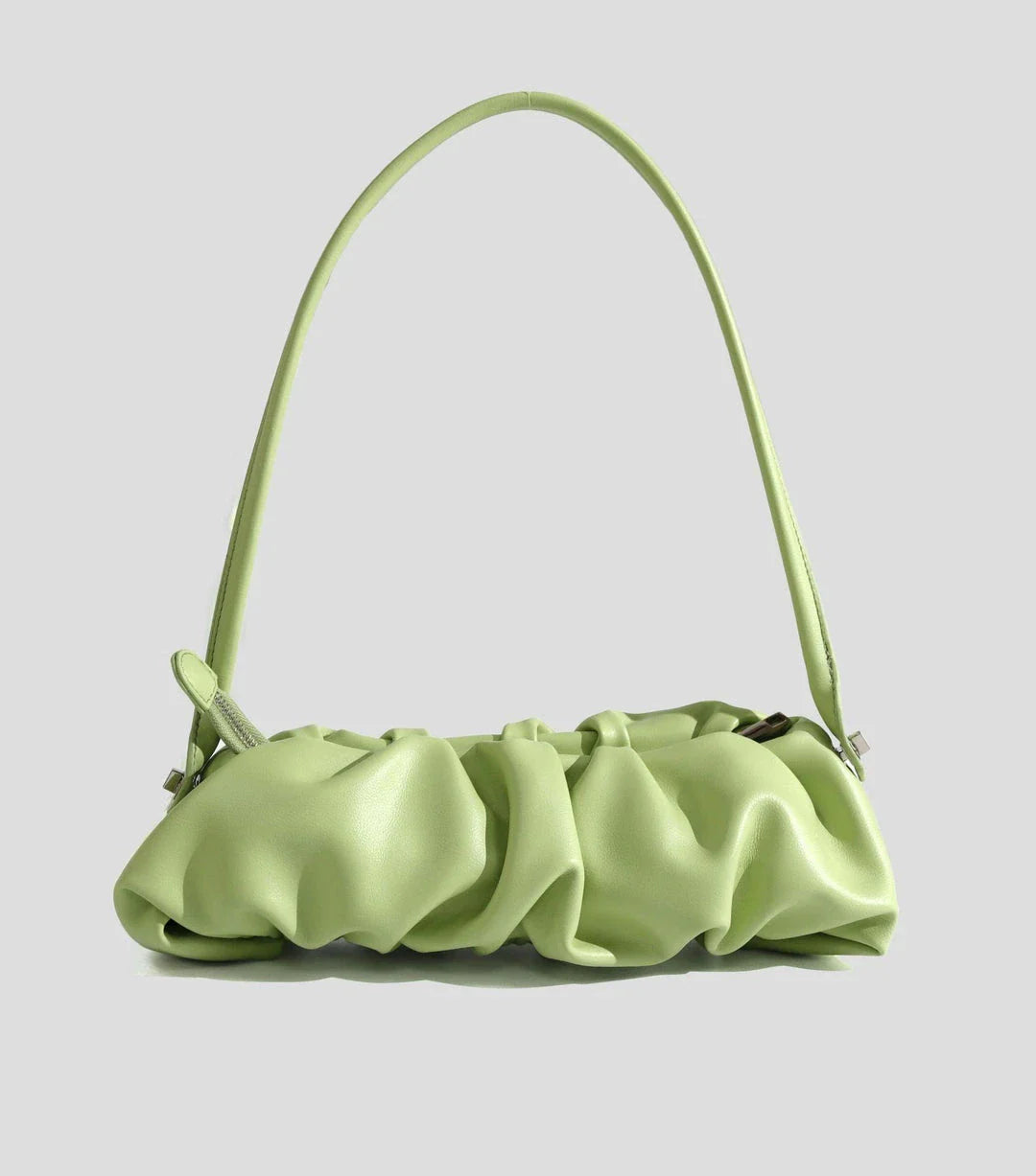 Pleated fashion one-shoulder diagonal handbag in various colours including white, yellow, green, black, and light blue