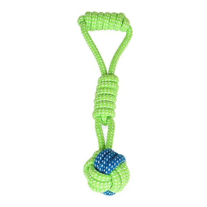 Robust cotton bone-shaped braided toy for dogs, designed to withstand chewing and promote dental health