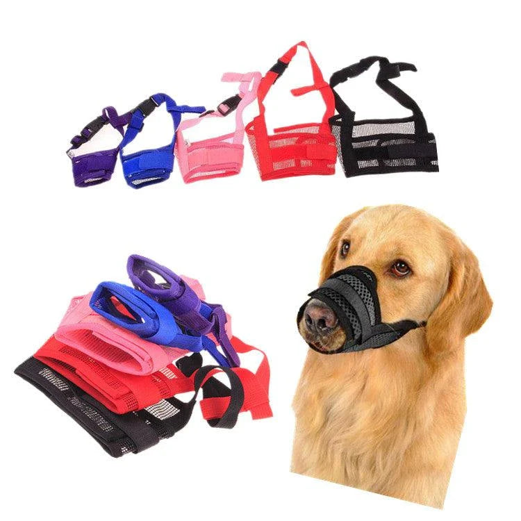 Breathable polyester mesh dog muzzle in various sizes for comfortable and secure canine wear