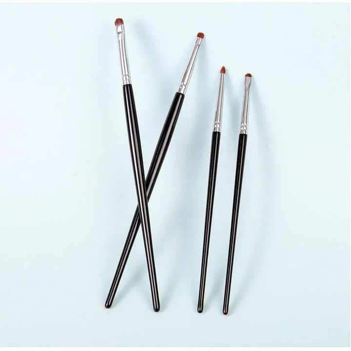 Premium 4-Piece Eyeliner, Smudge, and Eyeshadow Brush Set with natural bristles and wooden handles