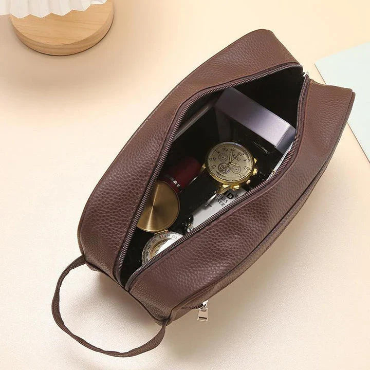 Trendha Men's Waterproof Toiletries Bag with sophisticated lychee pattern and ample storage capacity