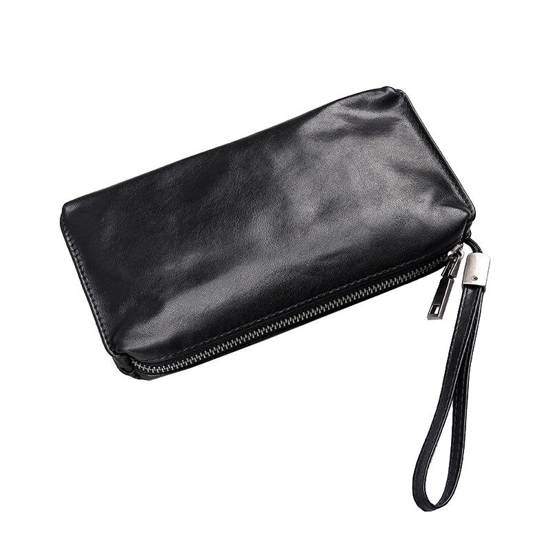 Retro Casual Men's Top Leather Wallet in Premium Cow Leather with Zipper Closure and Polyester Cotton Lining