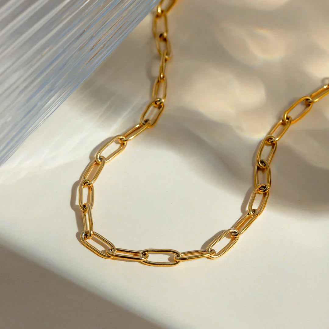 Exquisite 18K gold plated stainless steel anklet with minimalist paper clip chain design