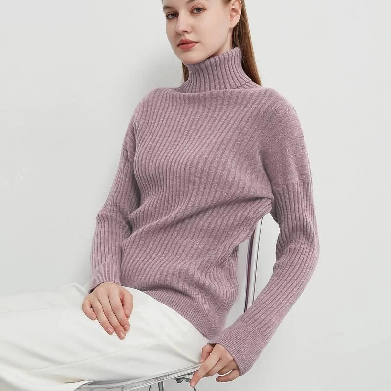Elegant Autumn & Winter Turtleneck Jumper for Stylish British Women in Fuchsia Colour