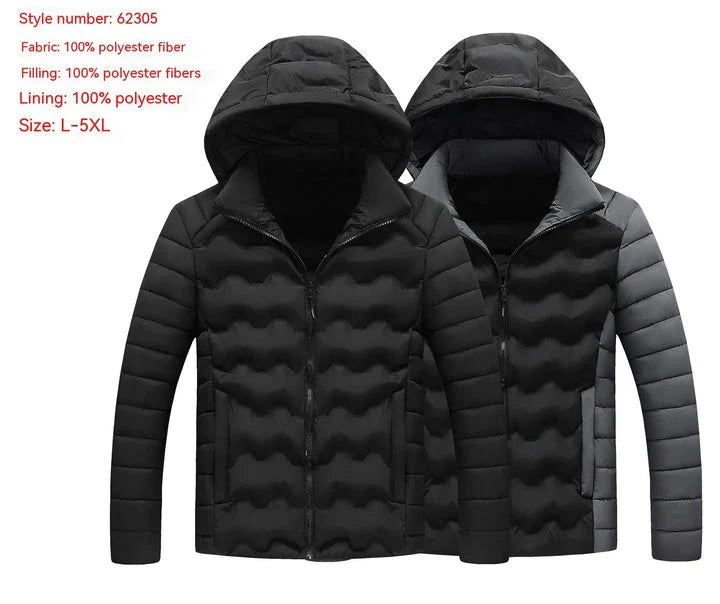 Grey men's padded jacket with cotton-polyester blend for warmth and comfort