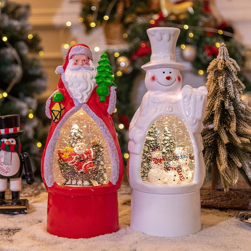 Charming Christmas decoration snowman music box with ambient lighting, creating a cosy winter wonderland atmosphere