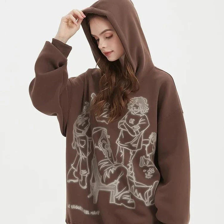 Vibrant Harajuku-inspired anime graphic hoodie with loose, comfortable fit and full-length sleeves