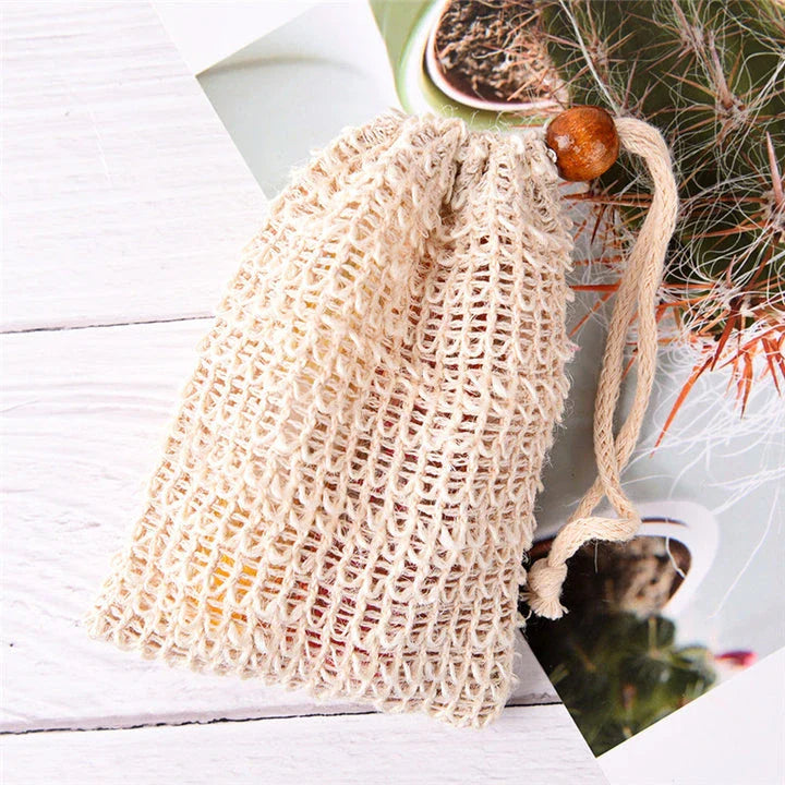 Premium eco-friendly sisal soap saver pouch with natural fibre construction for luxurious, sustainable cleansing
