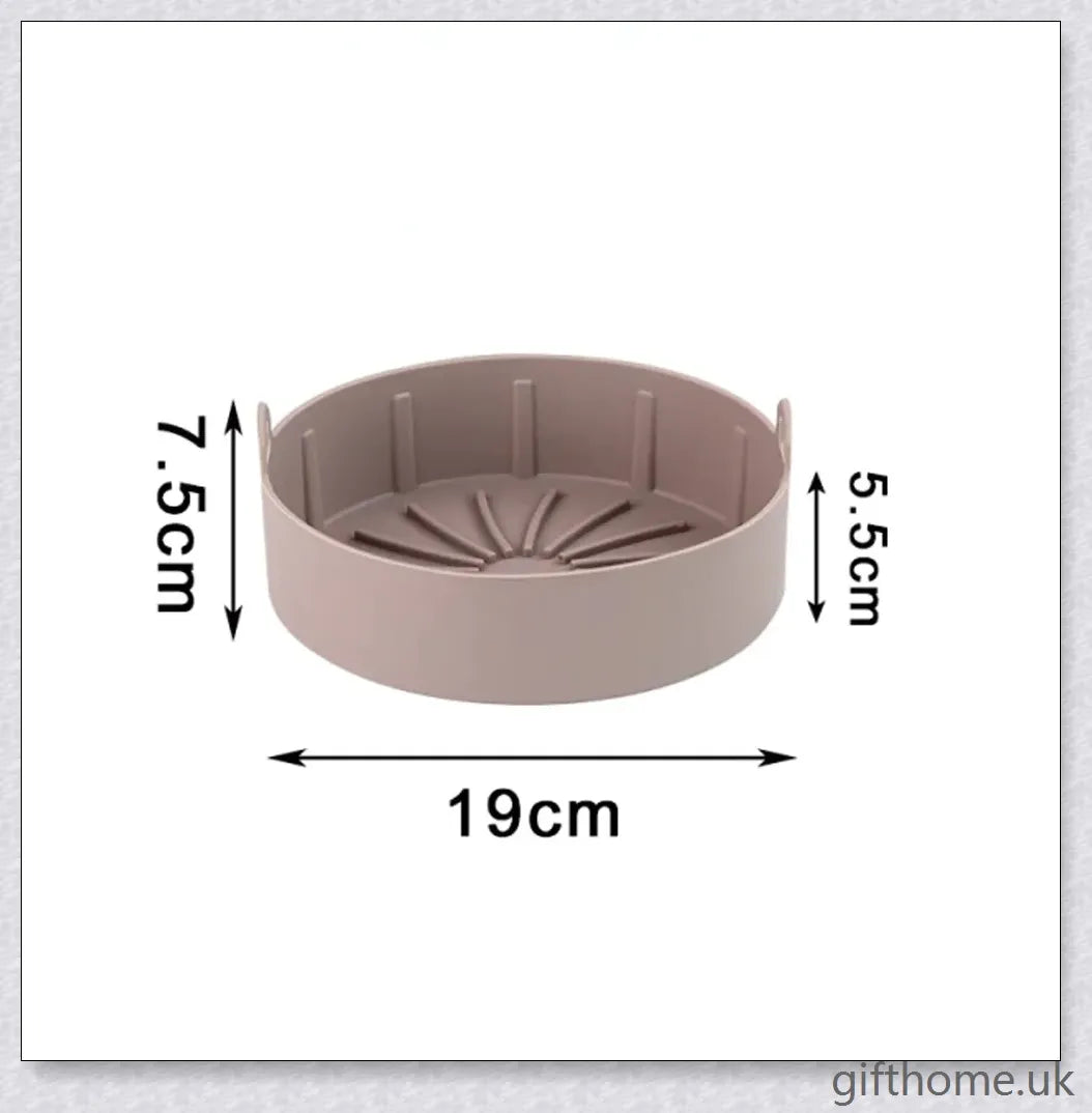 Premium silicone air fryer pot in brown and grey colours, suitable for various air frying and cooking tasks