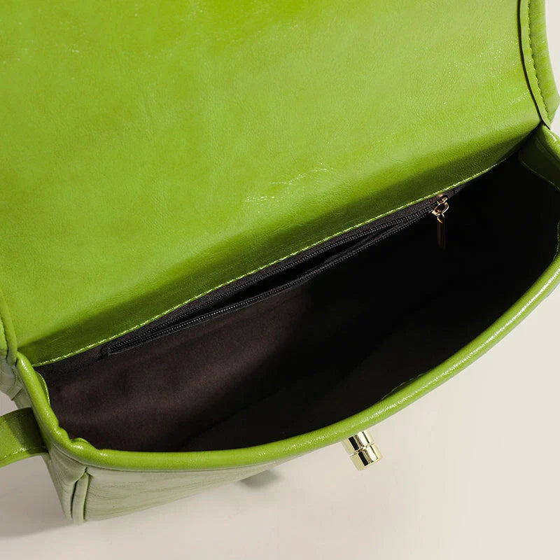 Trendha Flap Square Shoulder Bag in Black, Brown, and Green colours with a vintage-inspired design and secure button closure