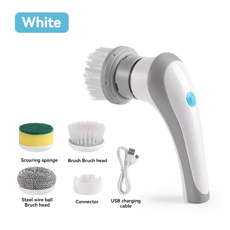 Premium 3-in-1 USB Rechargeable Electric Cleaning Brush with 360° rotation, compact design, and multiple brush heads for versatile household cleaning
