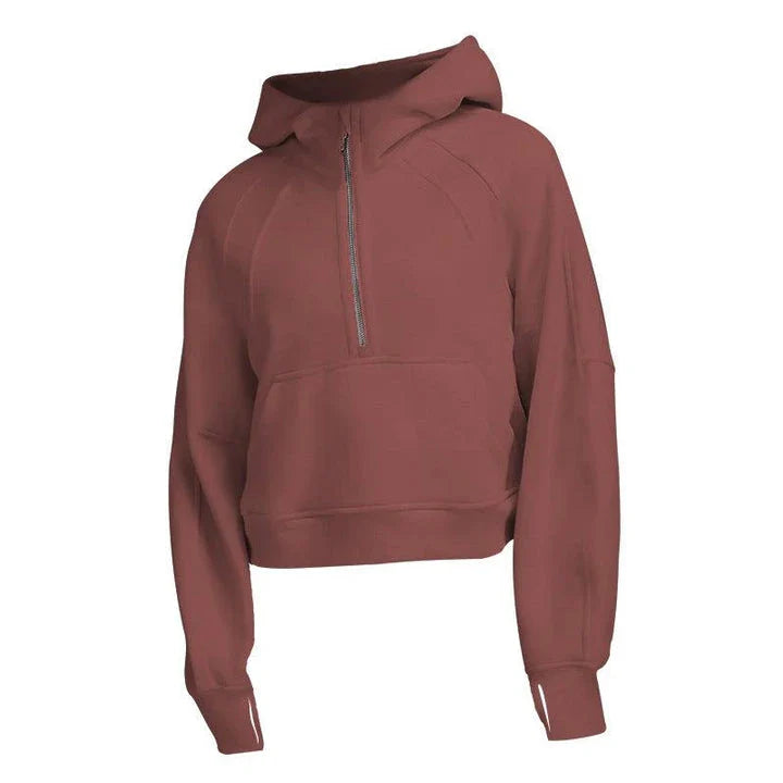 Premium women's sports fleece hoodie with half zip, available in a range of sophisticated colours