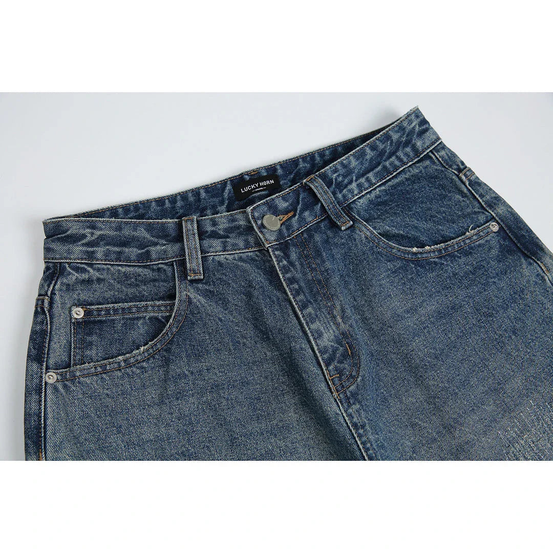 Autumn New Retro Loose Jeans in dark blue colour with straight-leg silhouette and premium cotton fabric