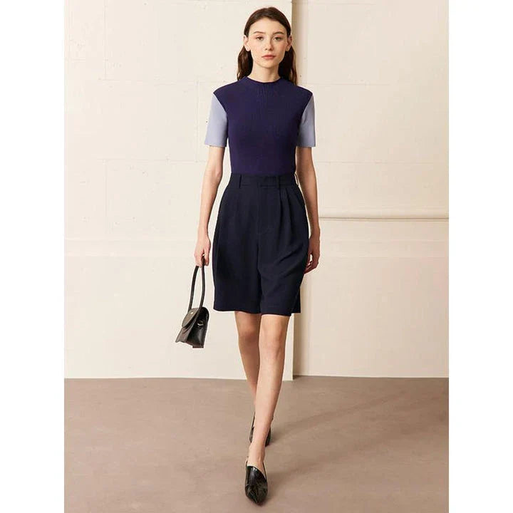 Elegant wide-leg shirred shorts for women, featuring a refined design and comfortable fit for the British summer