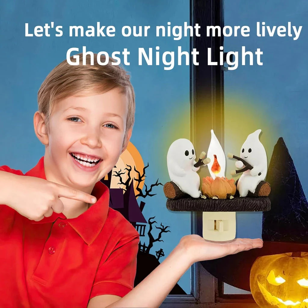 Enchanting Halloween Ghost Campfire Night Light with a charming bonfire design and friendly ghosts, creating a cosy and whimsical atmosphere.