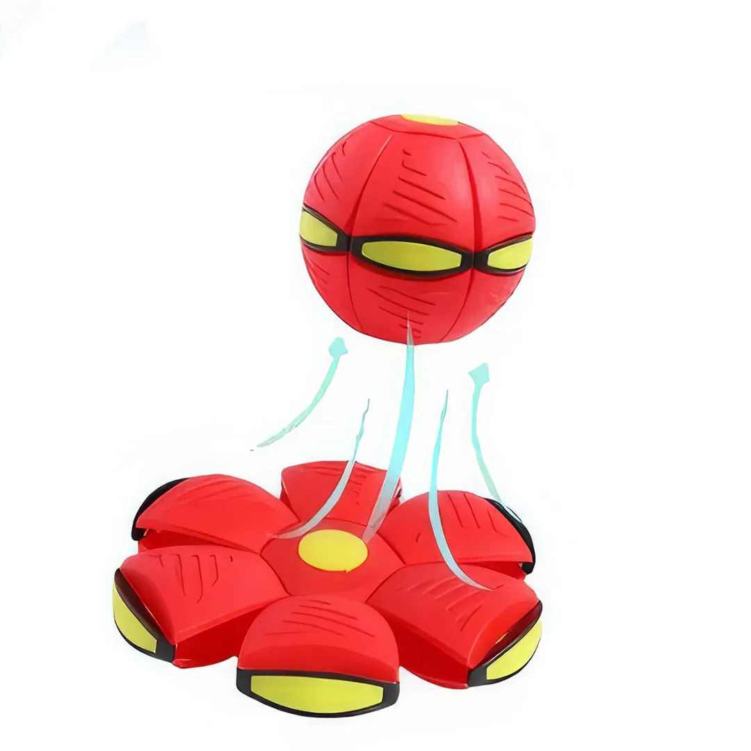 Transforming UFO Ball dog toy in pink, designed for interactive outdoor play and exercise