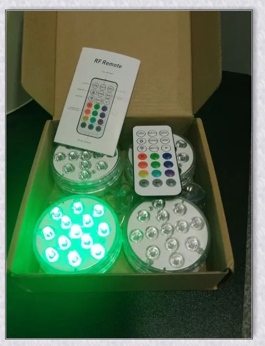 Submersible colour-changing LED pool lights with magnetic and suction cup mounting for easy installation