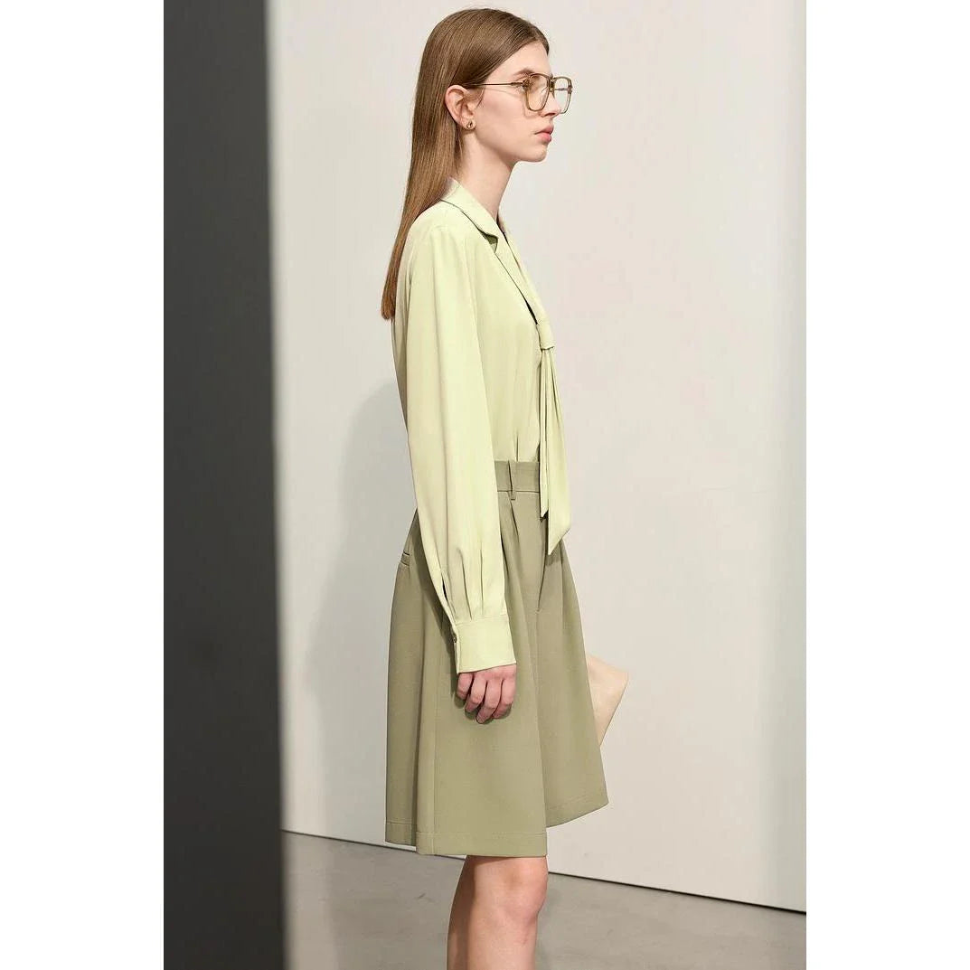 Elegant wide-leg shirred shorts for women, featuring a refined design and comfortable fit for the British summer