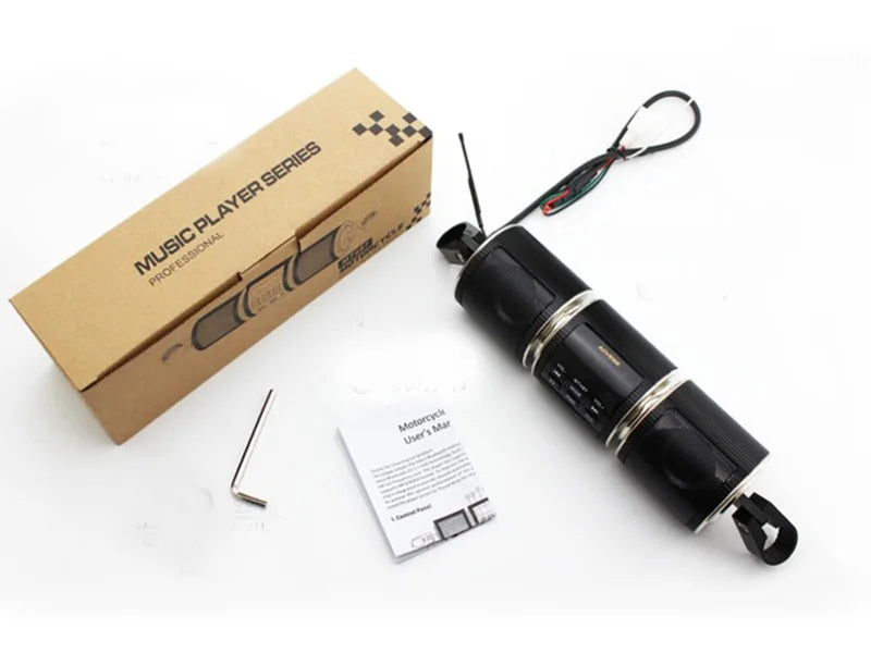 Powerful waterproof Bluetooth motorcycle speaker with resilient metal construction and adjustable handlebar mount
