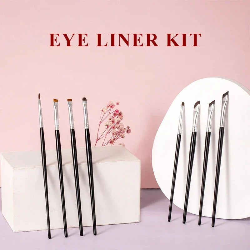 Premium 4-Piece Synthetic Eye Makeup Brush Set with Wooden Handles for Precise Application and Blending