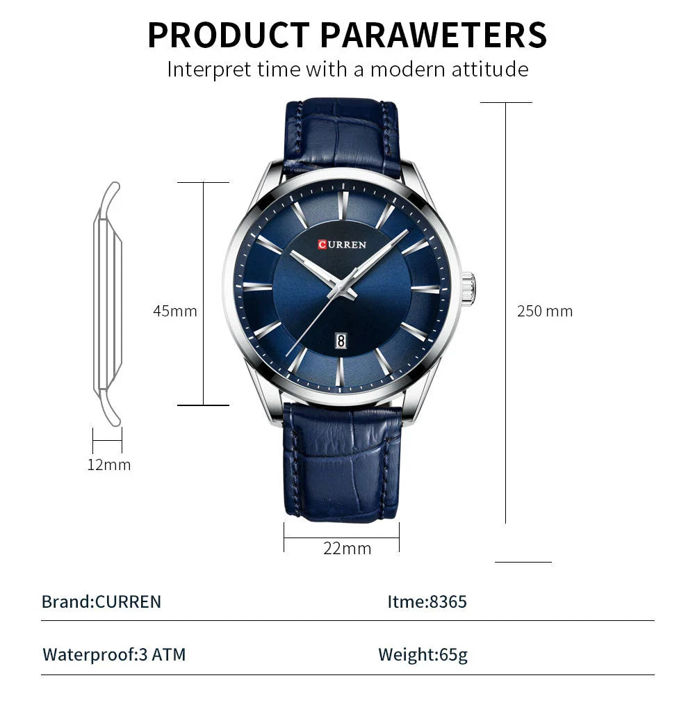 Premium Water-Resistant Men's Casual Belt Watch with Stainless Steel Case and Genuine Leather Strap