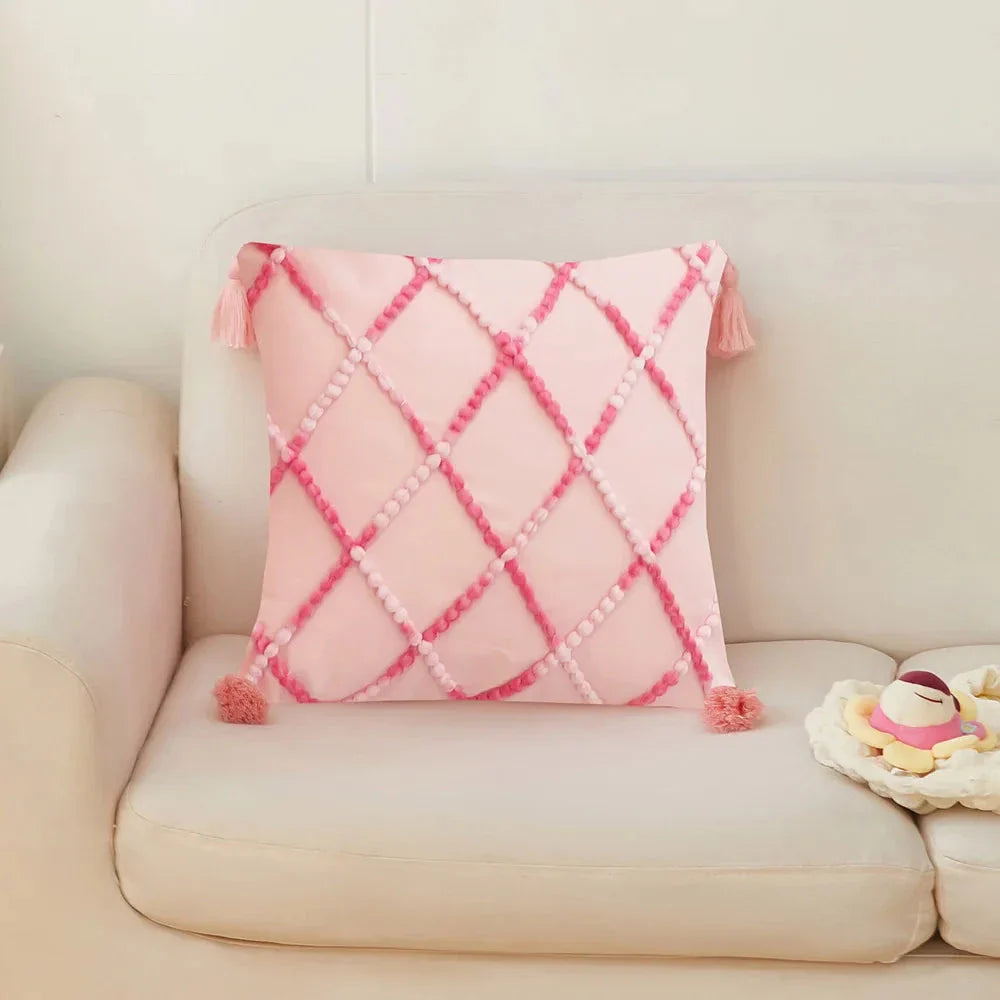 Nordic geometric tassel cushion cover with gradient design, perfect for adding modern style to your home