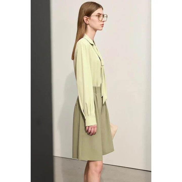 Elegant wide-leg shirred shorts for women, featuring a refined design and comfortable fit for the British summer
