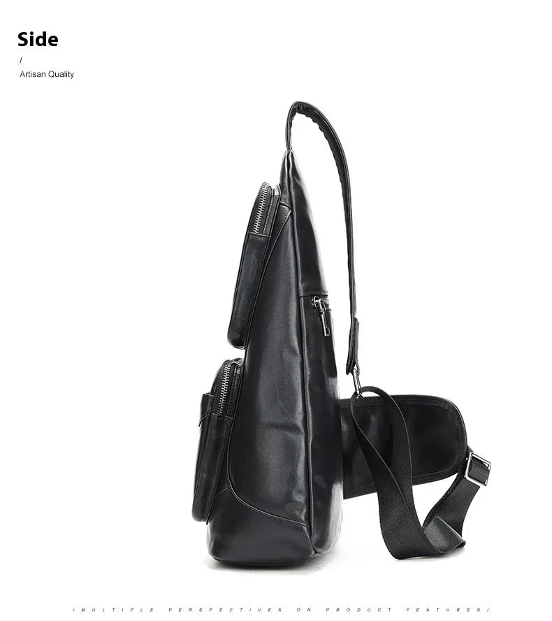 Premium cowhide messenger bag with brushed skeleton-skin design, large capacity, and adjustable shoulder strap