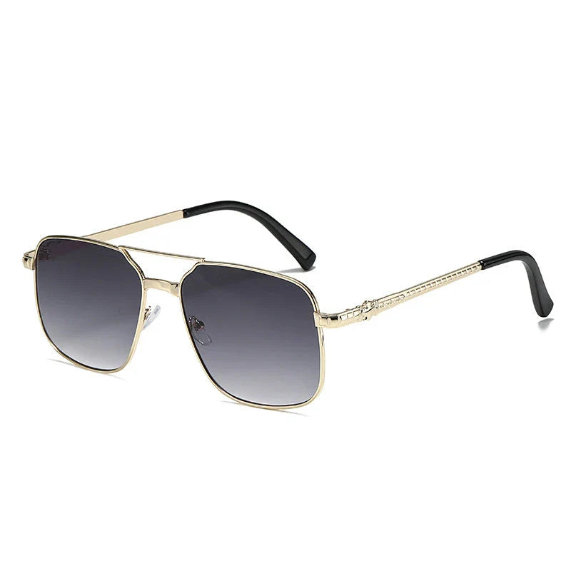 Trendy metal square frame sunglasses with vibrant yellow lenses and red gradient for a bold, modern look