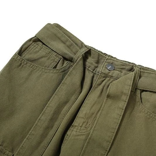 Army green cargo trousers with multiple pockets and a straight fit for a classic, versatile look