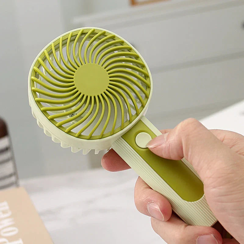 Mini Handheld USB Rechargeable Fan with 3 wind speed settings, rechargeable battery, and integrated night light