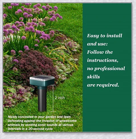 Premium solar-powered snake repellent device with ultrasonic waves for effective pest deterrence in UK gardens