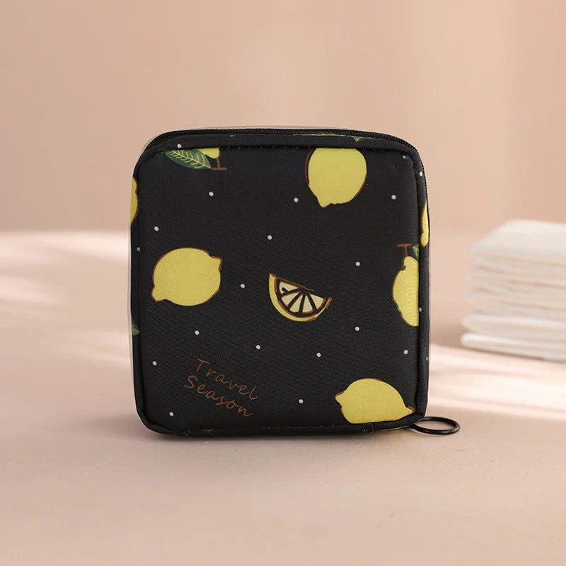 Portable Sanitary Napkin and Cosmetic Storage Bag in Tibetan Unicorn design, with a compact, folding design and contemporary pattern