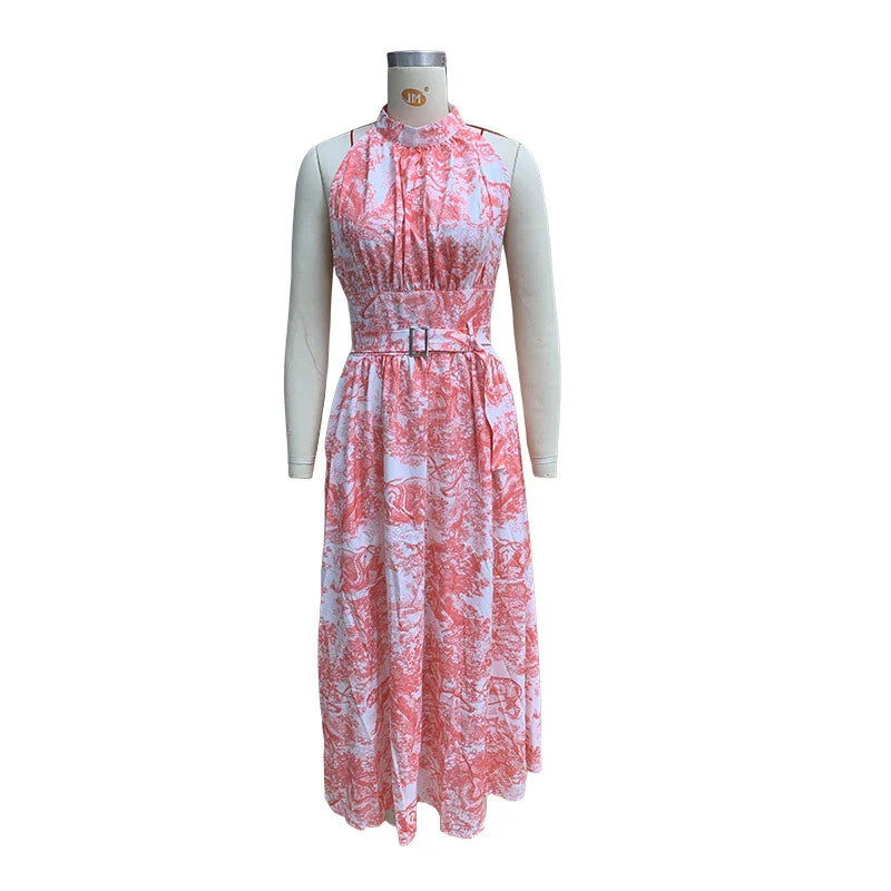 Sophisticated and versatile mid-length backless dress in a vibrant pink hue, featuring an A-line silhouette and convenient side pockets.